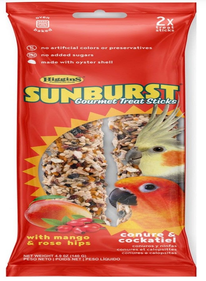 Higgins Sunburst Gourmet Avian Treat Sticks for Conures/Cockatiels. Mango & Rose HIPS 2pk. 4.9oz - Image 1